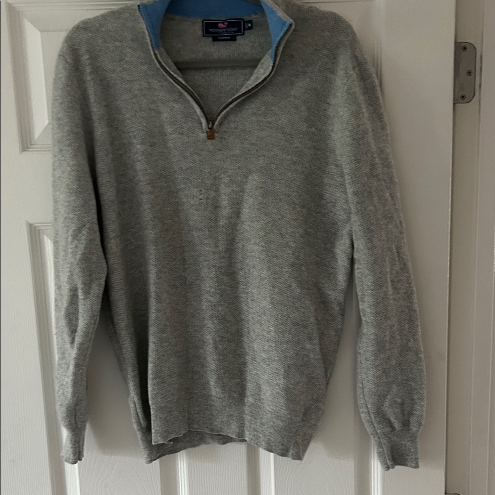 Vineyard Vines Light Gray Zip-Up 100% Cashmere Sweater